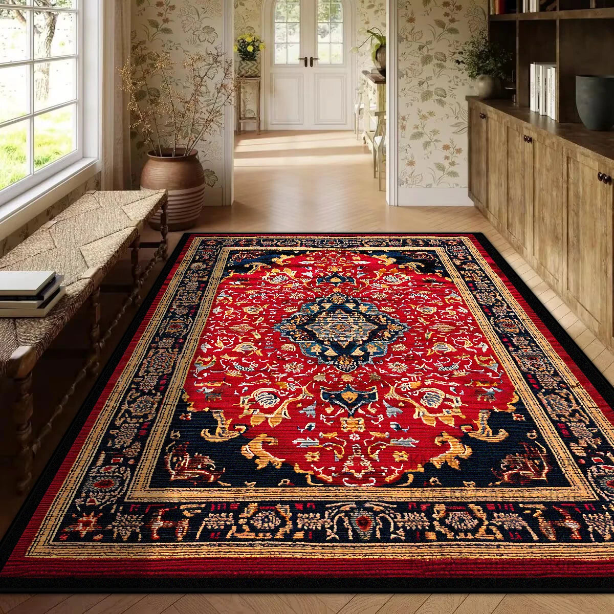 Persian Red Luxury Carpet – Non-Slip Large Area Rug for Living Room & Bedroom