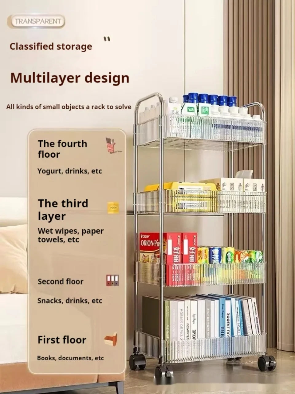 Acrylic Rolling Storage Cart — 2/3/4 Tier Organizer Trolley for Kitchen, Bathroom & Office
