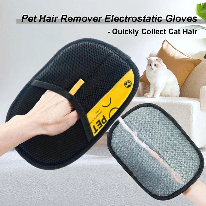 Electrostatic Pet Hair Remover Gloves with Lint Roller