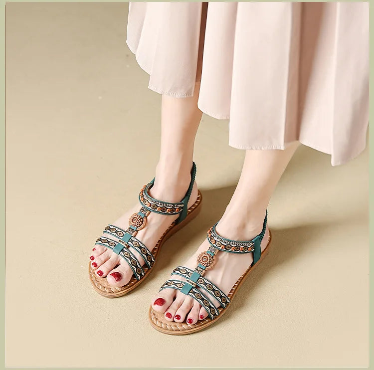 Women's Bohemian Flat Beach Sandals – Anti-Slip Elegant One-Line Sandals