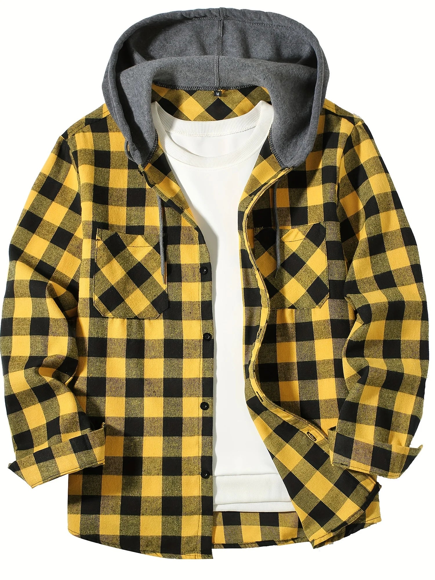 Men's Plaid Hooded Long Sleeve Shirt — Casual Flannel-Style Shirt Jacket