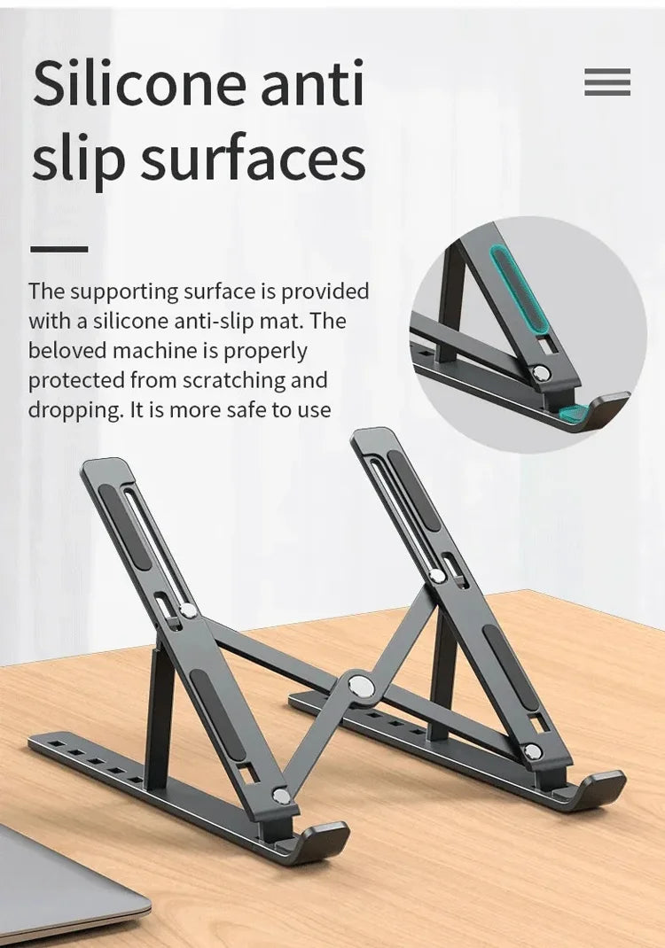 Aluminum Alloy Foldable Laptop Stand | Anti-Slip, Height-Adjustable, Portable, Compatible with MacBook & All Laptops