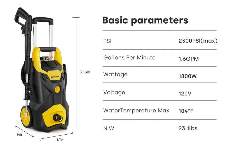 Electric Pressure Washer – Enventor 120V, Four Nozzles