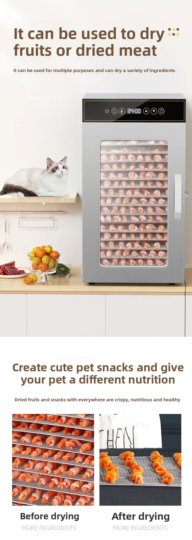18-Layer Stainless Steel Food Dehydrator — Commercial & Home Use, Adjustable Temperature