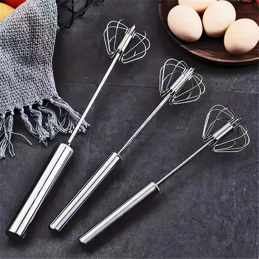 Whisk Faster. Bake Better. — Stainless Steel Semi-Automatic Egg Beater | S/M/L Sizes, Hand Push Mixer, Milk Frother, Kitchen Baking Tool