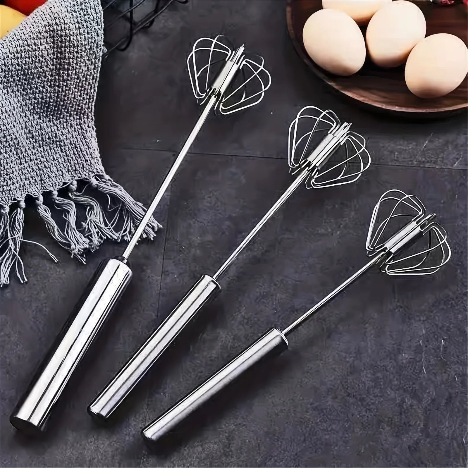 Whisk Faster. Bake Better. — Stainless Steel Semi-Automatic Egg Beater | S/M/L Sizes, Hand Push Mixer, Milk Frother, Kitchen Baking Tool