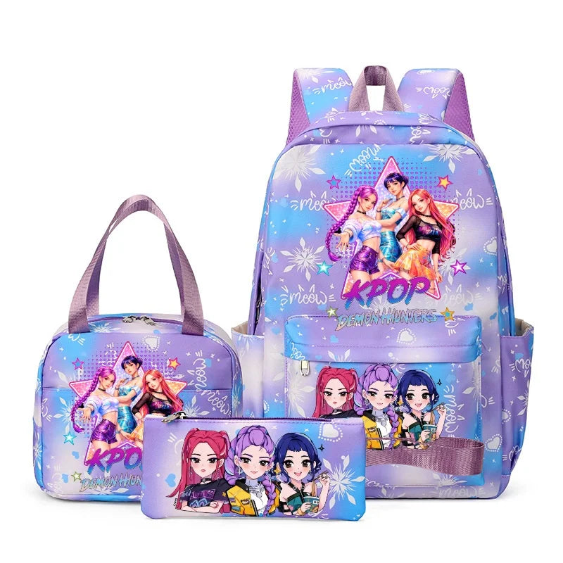 KPop Demon Hunter 3-Piece Backpack Set – School Bag, Shoulder Bag & Clutch