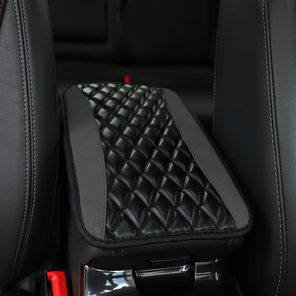 Checkered PU Leather Car Armrest Console Pad — Women