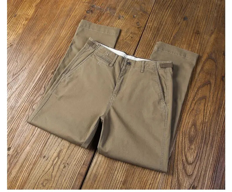 Men's Vintage Straight Leg Cotton Workwear Trousers — Loose Fit Retro Pants for Autumn & Winter