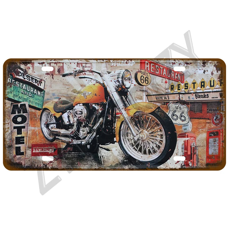 Route 66 Vintage Car Garage Tin Sign — Retro Wall Art Decor