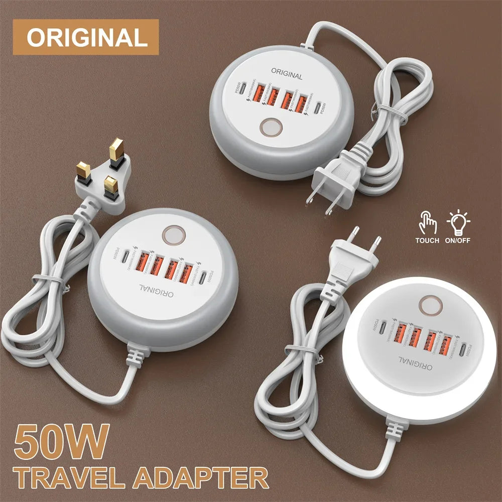 50W Multi-Port Power Strip — USB-C PD & USB-A Fast Charging Desktop Charger