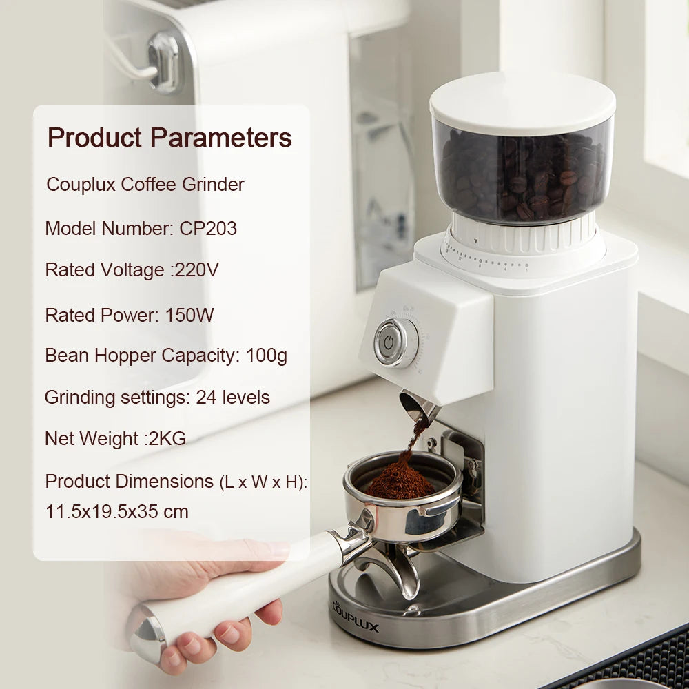 Couplux Electric Coffee Grinder – Precise Grinding with Detachable Funnel Stand 220V
