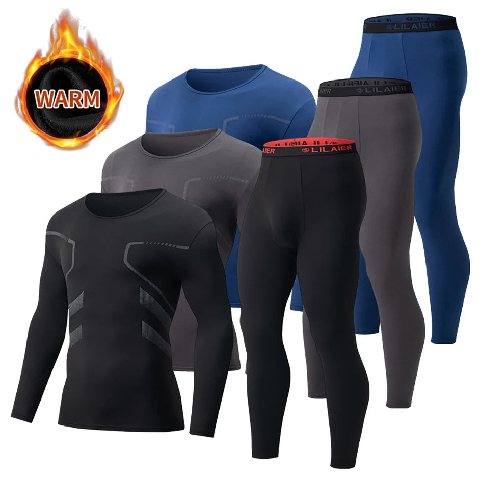Men's Printed Thermal Underwear Set – 2-Piece Round Neck Sports Suit