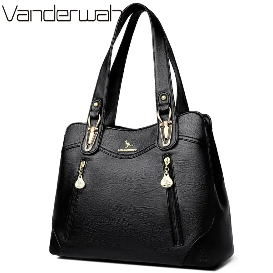 VANDERWAH Bark Pattern Microfiber Leather A4 Tote Bag – Luxury Designer Shoulder Handbag for Women