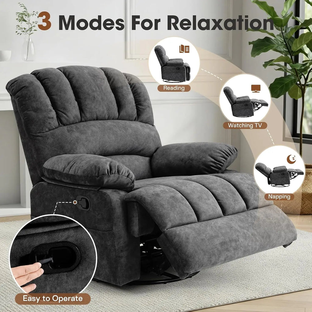 Oversized Swivel Rocker Recliner with 33.5-Inch Seat