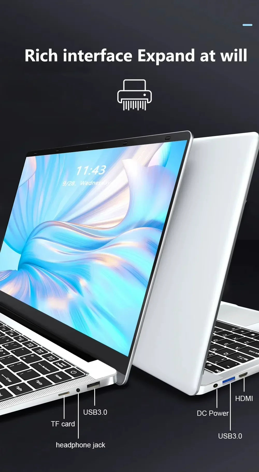 14.1" Intel i7 & Atom Dual-Processor Laptop – 12GB RAM, Up to 2TB SSD, Windows 11 Pro