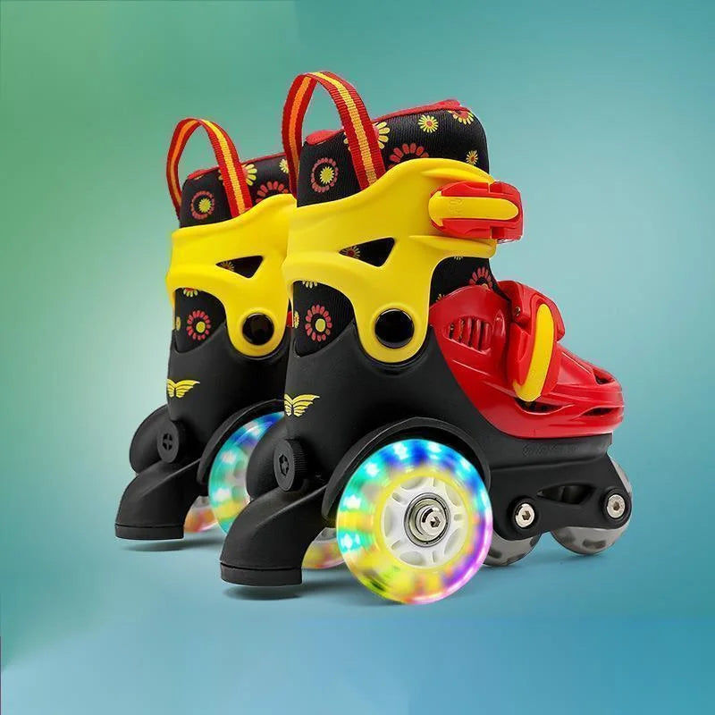 Children's Double Row PU Roller Skates – High Elastic, Adjustable Size for Ages 2-8 Kids