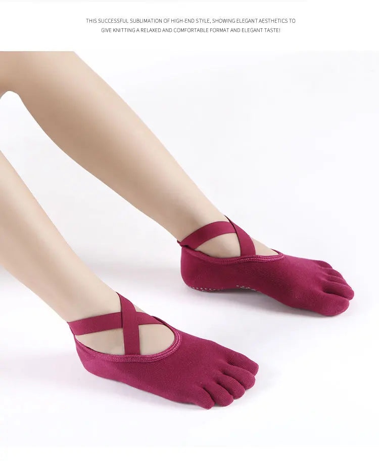 Women's Cotton Five-Toe Yoga Socks – Silicone Grip