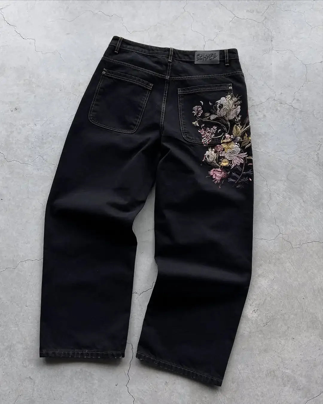 Men's Y2K Harajuku Hiphop Embroidered Jacket & Patch Jeans Set – Retro Loose 2-Piece Suit