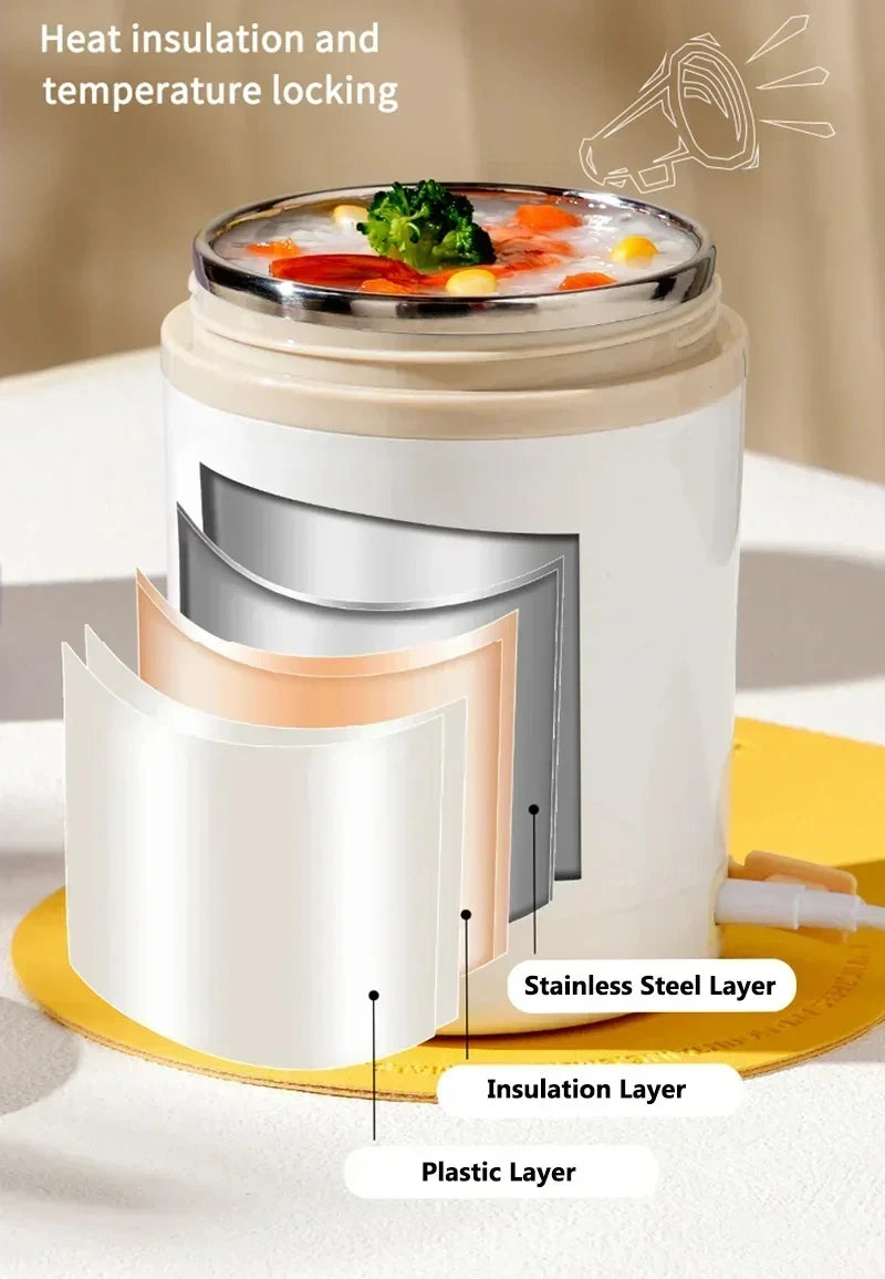 600ml USB Electric Heated Lunch Box – Stainless Steel Food Warmer with Constant Temperature Insulation, 5V/12V/24V
