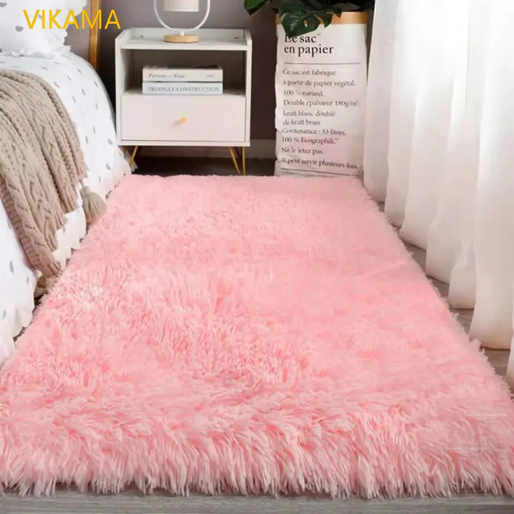Solid Color Plush Area Rug & Bed Blanket – Soft Silk Wool Carpet for Bedroom & Living Room, 7 Colors & 7 Sizes
