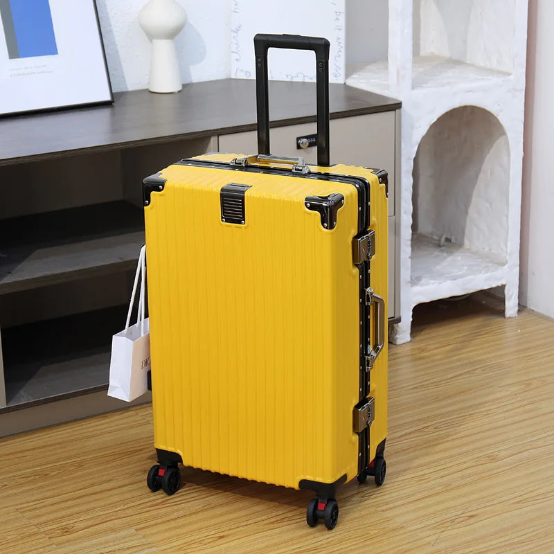 Aluminum Frame Leather Trolley Case — 20"/24"/26"/28" Universal Wheels