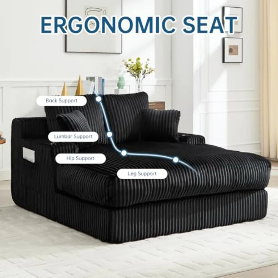 60-Inch Black Oversized Boneless Chaise Lounge