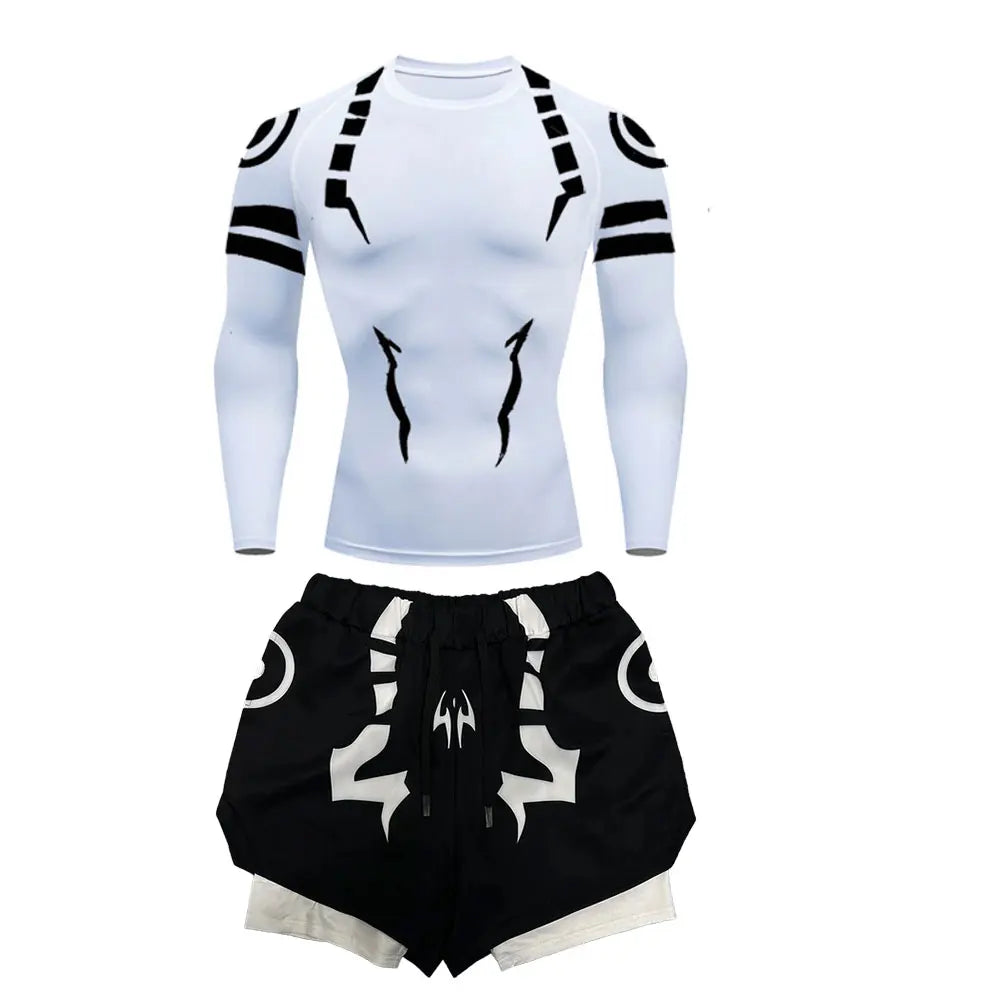 Anime Jujutsu Kaisen 3D Compression Shirt & Gym Shorts – Quick Dry Running Workout Sportswear