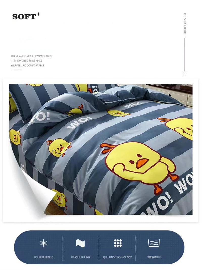 Cartoon Print Duvet Cover Set – Skin-Friendly 400TC Polyester, 3-Piece with 2 Pillowcases, 20 Designs & 4 Sizes