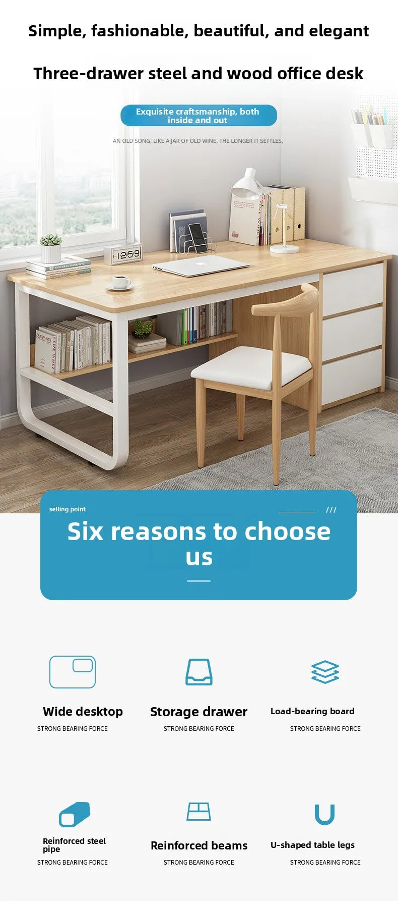 Modern Desk with Integrated Bookshelf — Student Writing Desk, Home Computer Desk & Bedroom Study Table
