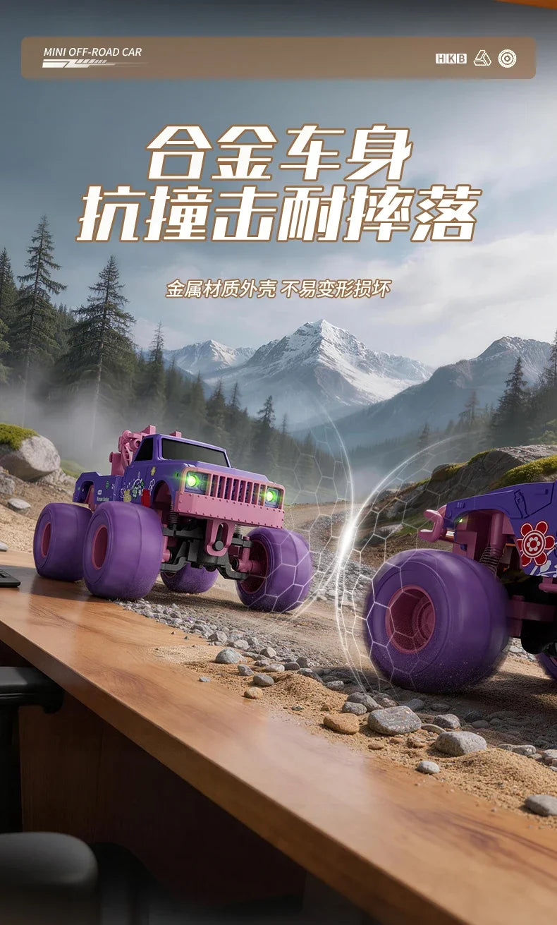 hot model 1:64 mini alloy remote control truck 2.4G four-wheel drive big foot off-road vehicle simulation model children toy car