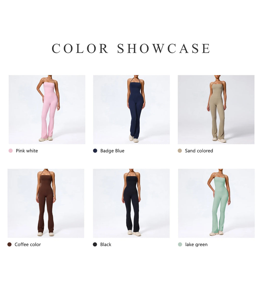 Women's Sleeveless Yoga Jumpsuit – Gym Flared Overalls Neck-Hanging Backless Sportswear