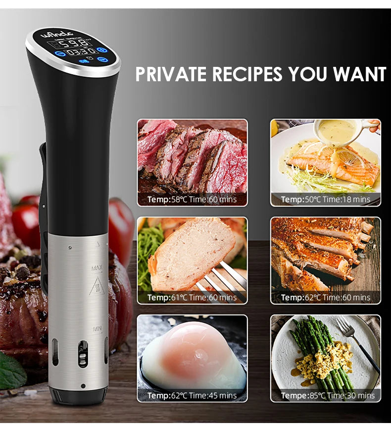 Wancle 1100W Sous Vide Cooker – LCD Touch Immersion Circulator, IPX7 Waterproof Precise Cooking