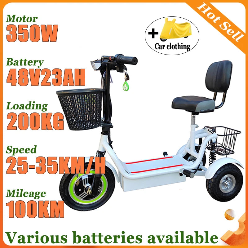 3-Wheel Electric Mobility Scooter for Adults, Folding Tricycle with Basket