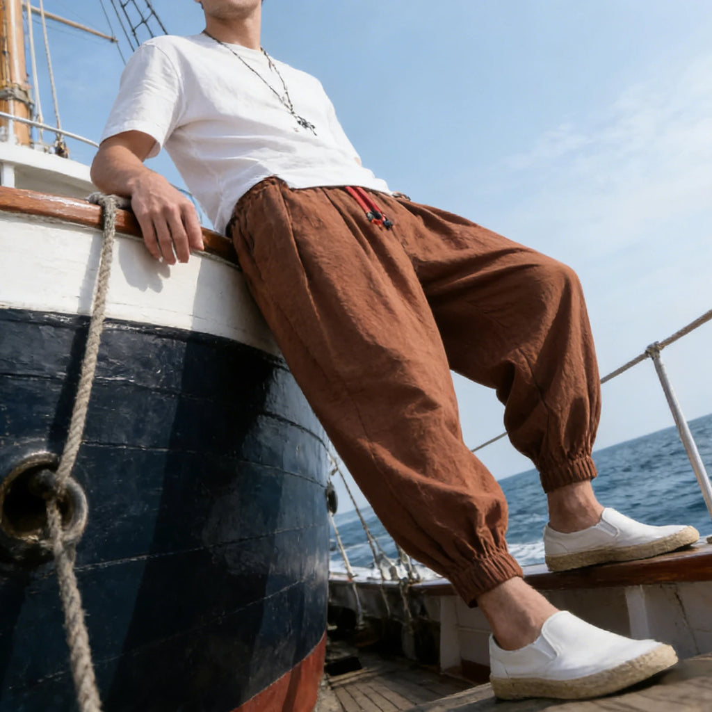 Men's Chinese Style Holiday Beach Pants — Relaxed Fit Printed Vacation Trousers