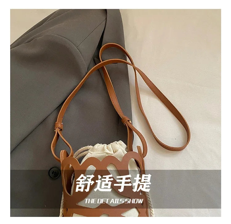 Brilliant Fish Hollow Out Drawstring Mini Bucket Crossbody Bag – Adjustable Strap Shoulder Bag for Women