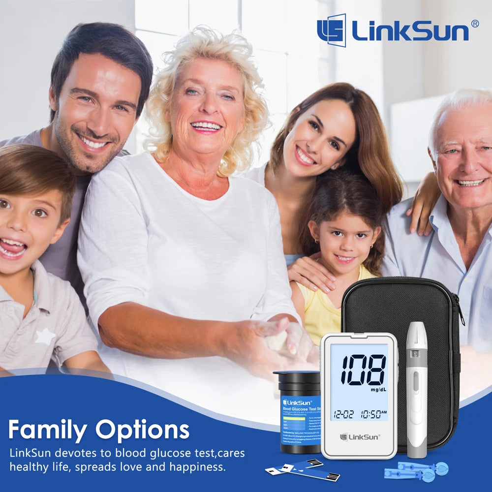 LinkSun G-425-2 Blood Glucose Meter Complete Kit – No Coding Glucometer with Test Strips & Lancets for Diabetes Monitoring
