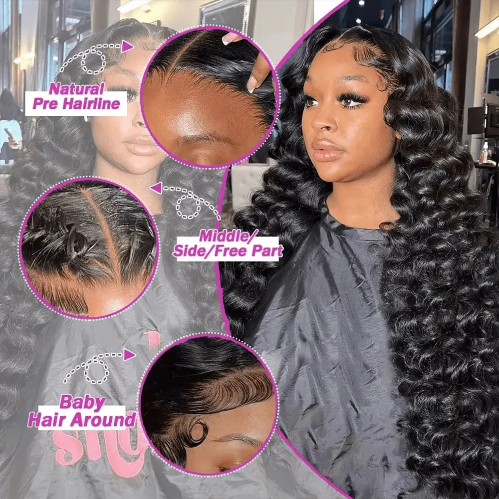 250% Density 5x5 Gluess Wig 13x4 13x6 HD Transparent Lace Frontal Lace Preplucked Natural Black Deep Wave Frontal Human Hair Wig
