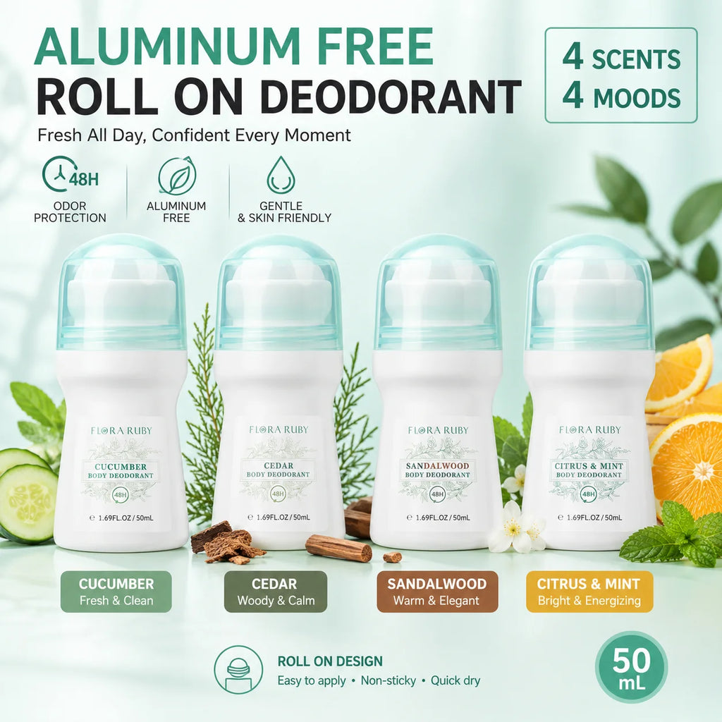 Aluminum-Free Roll-On Deodorant 50ml – Multi-Pack Body Care (Cucumber, Cedar, Sandalwood, Citrus Mint)