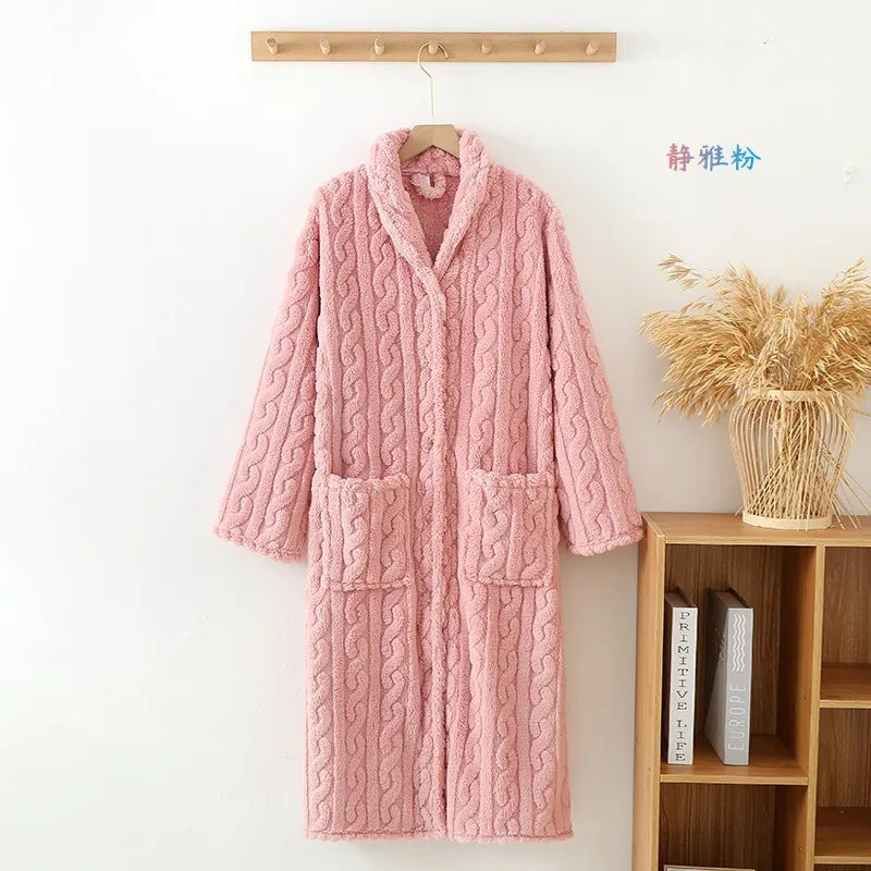 Women's Warm Flannel Bathrobe | Soft Long-Sleeve Fleece Dressing Gown