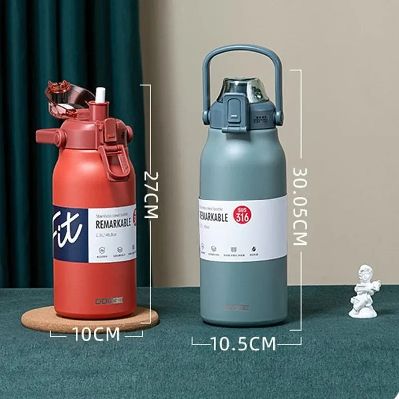 DODGE Large Capacity Vacuum Thermos Bottle with Straw – 1300ml/1700ml, 6–12Hr Insulated, CE/CIQ, 7 Colors
