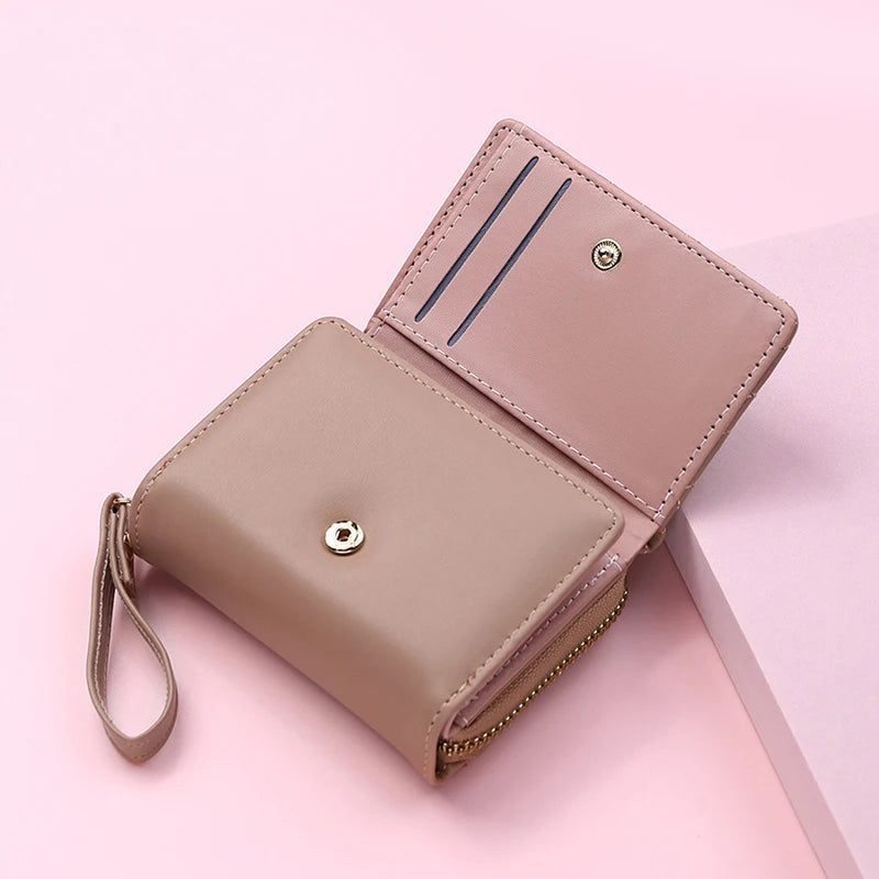 Women's Tri-Fold Wallet – Embroidered Love Pattern, Multi-Slot Card Holder