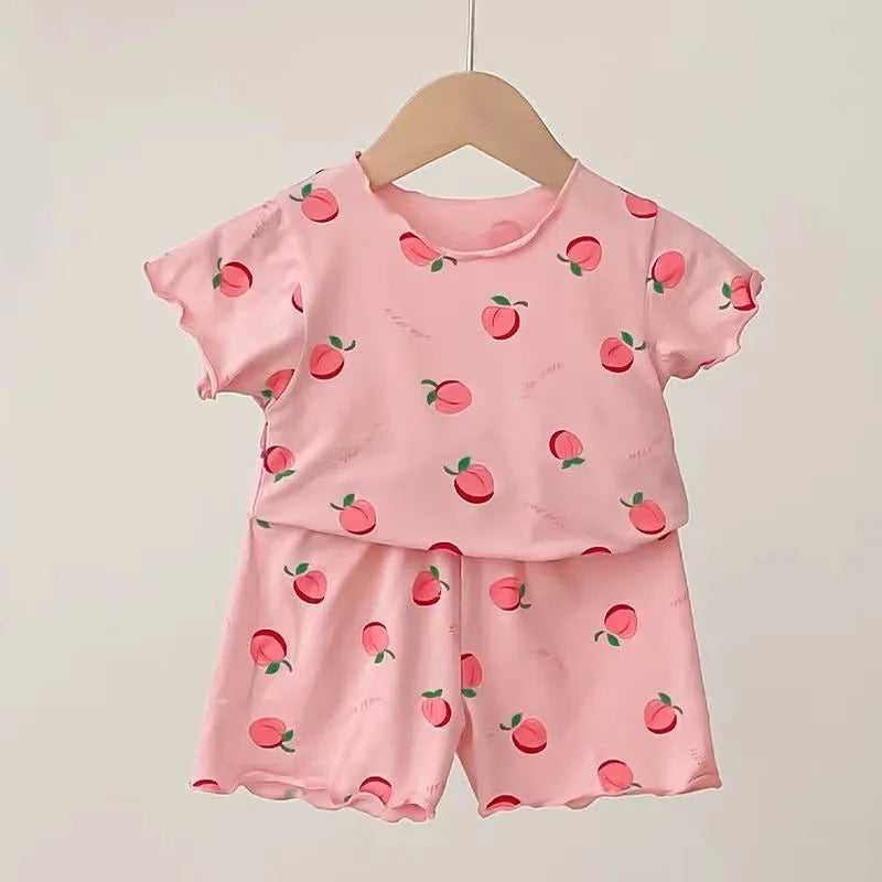 Baby Girl Strawberry Pajamas Set | Short Sleeve 2-Piece Toddler Summer Sleepwear