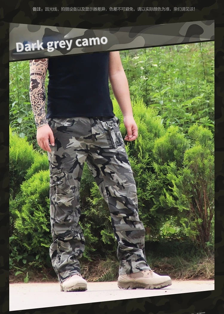 Men's Tactical Cargo Pants — Multi-Pocket Cotton Camouflage Outdoor Work Trousers