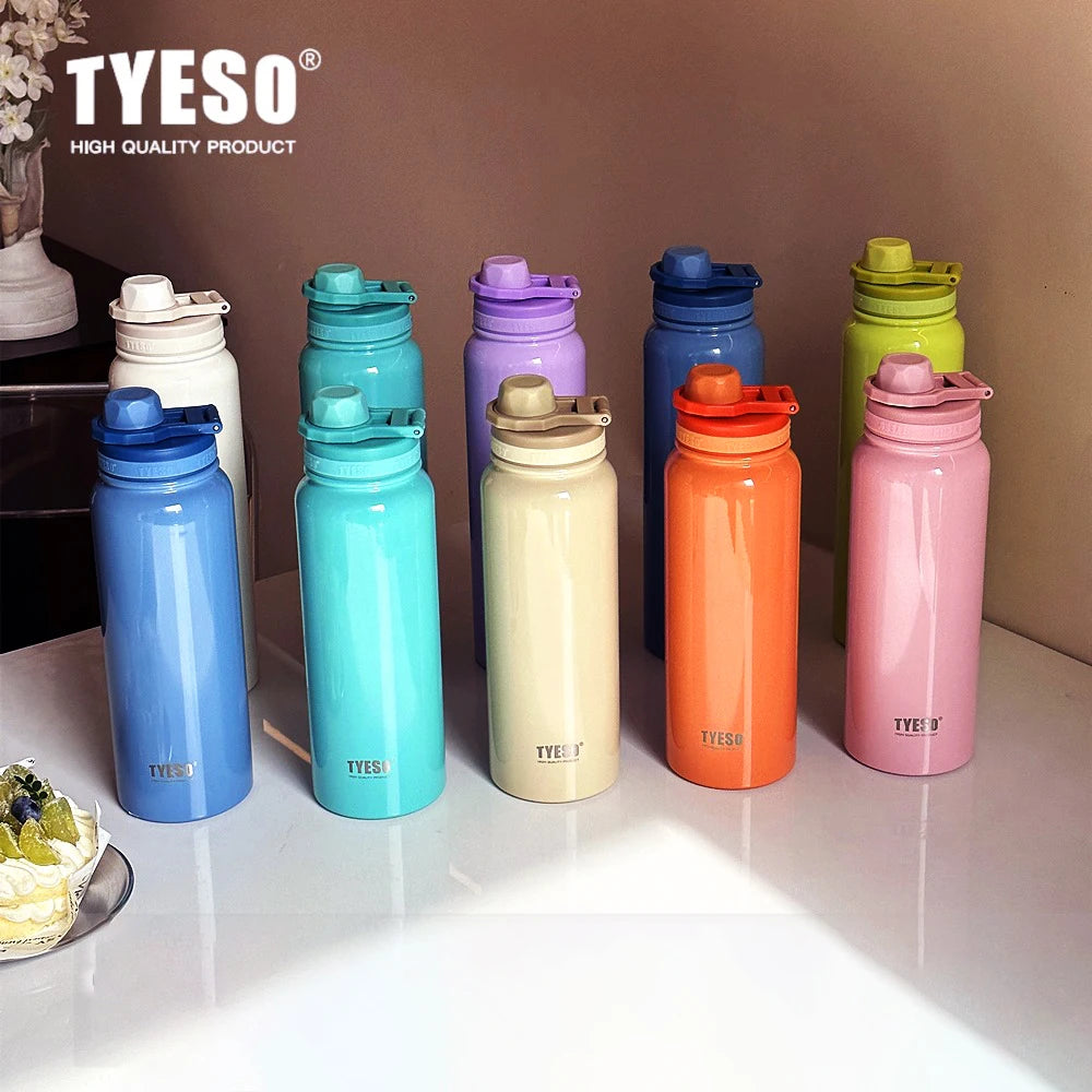 TYESO 304 SS Vacuum Thermos Bottle – Wide Mouth, Leakproof, 6–12Hr, 600–1200ml, 10+ Colors, Optional Cup Bag