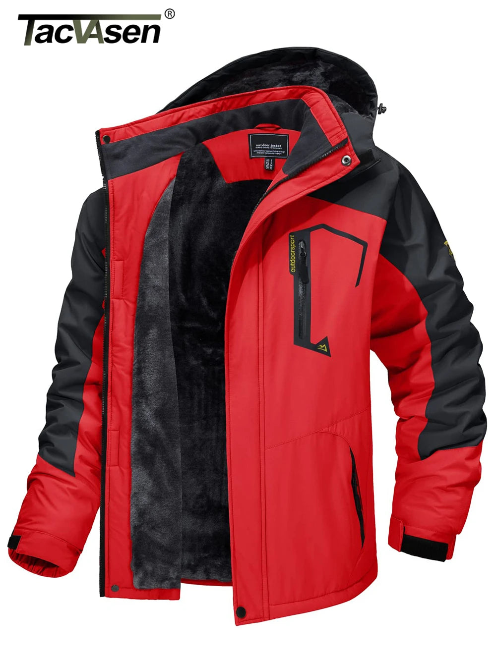 TACVASEN Fleece-Lined Mountain Hiking Jacket – Removable Hood Ski Snowboard Parka for Men