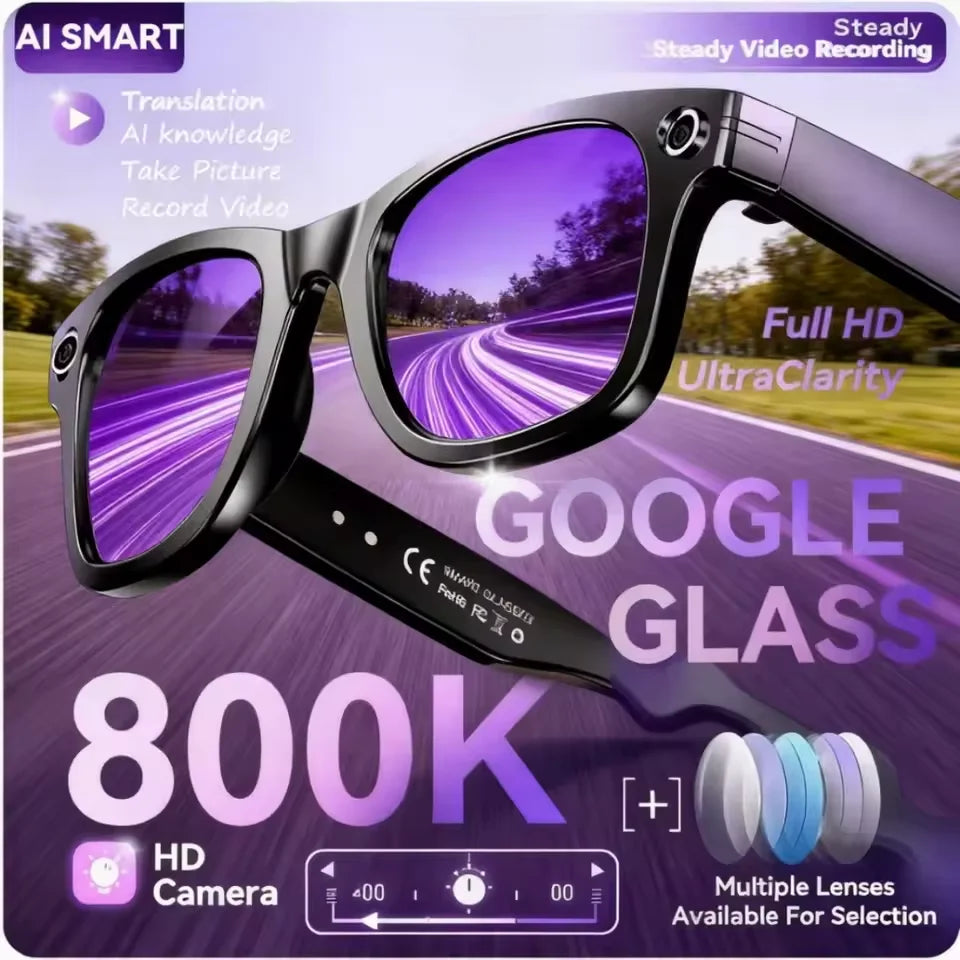800W Camera AI Smart Glasses — Color-Changing Lenses, AI Translation, HD Video & Waterproof Calling