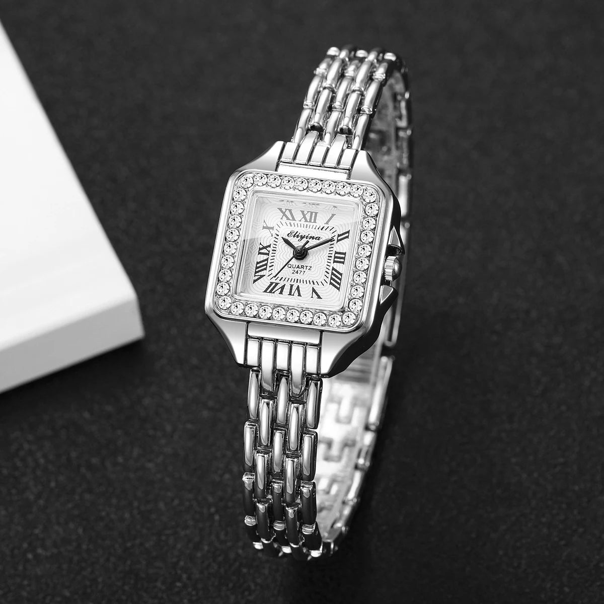 Women's Elegant Rhinestone Square Quartz Watch | Roma Dial Fashion Ladies Wristwatch