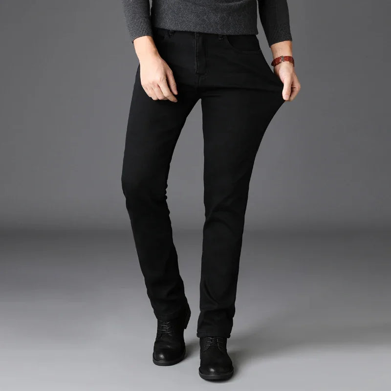 Men's Soft Stretch Black Biker Jeans — Slim Fit Moto Denim