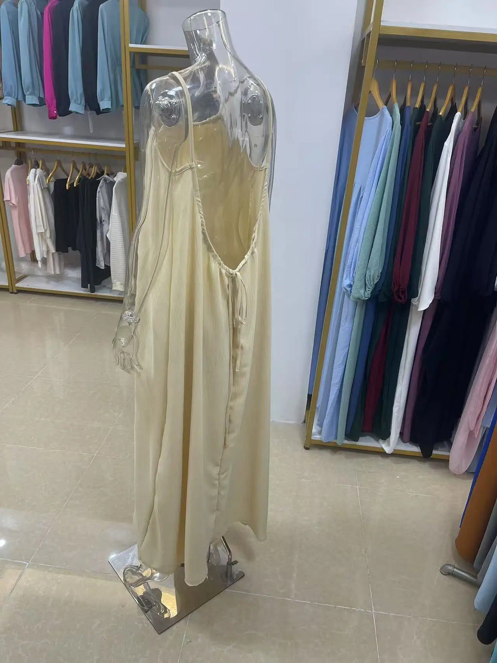 Women's Strapless Backless Loose Maxi Dress – Comfortable Sleepwear & Casual Home Dress